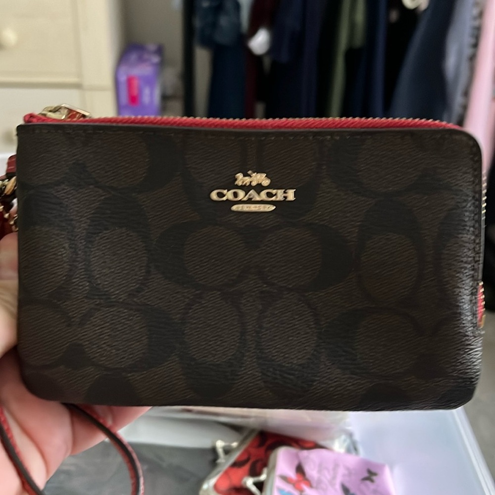 Coach double zipper wristlet